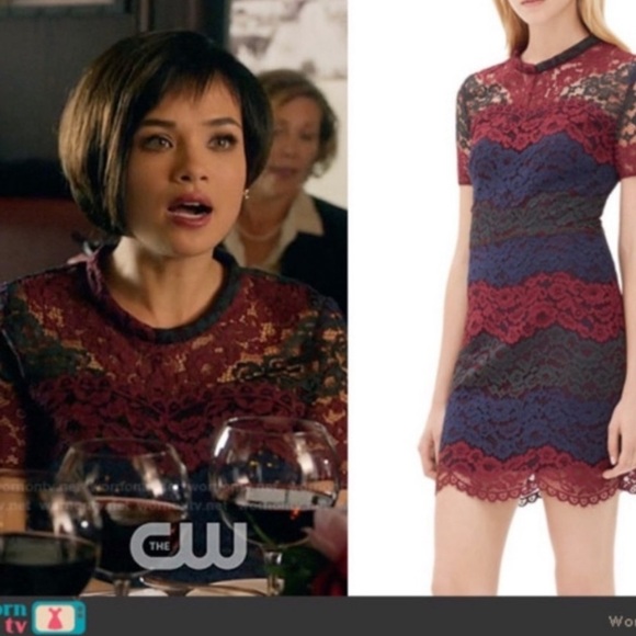 Sandro Rodney lace colorblock mini dress size 1 small worn on CW network - Picture 7 of 11